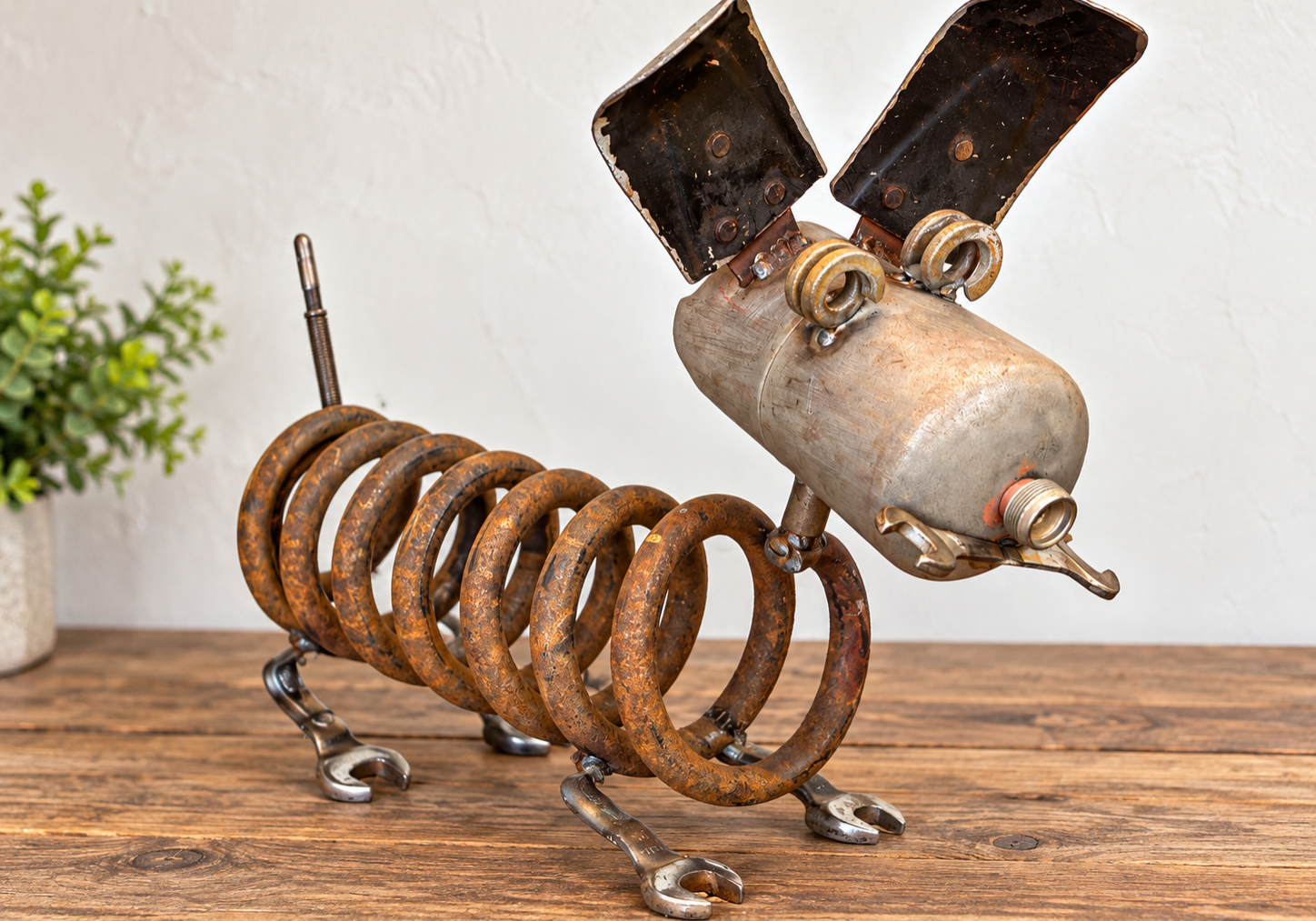Whimsical Rusted Scrap-Metal Dog